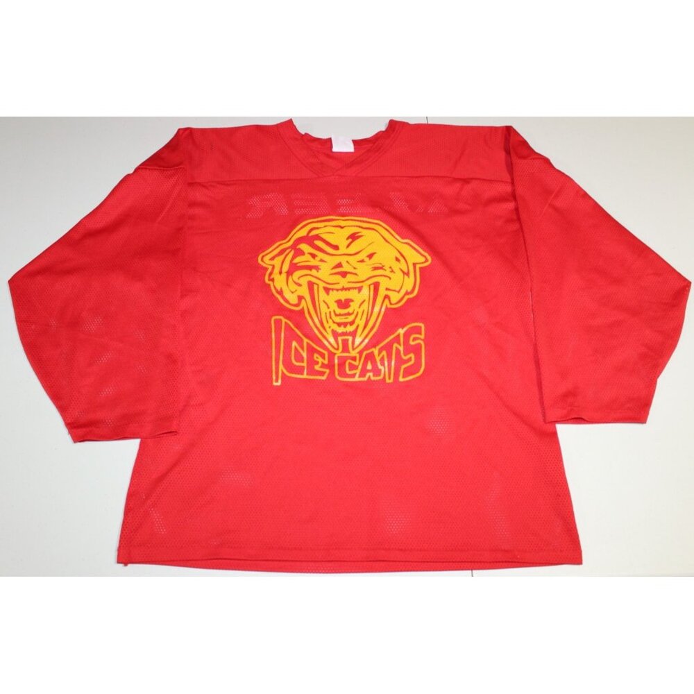 Vintage Ice Cats  Hockey Mesh Jersey Sz: Adult Small Athletic Knits Red
